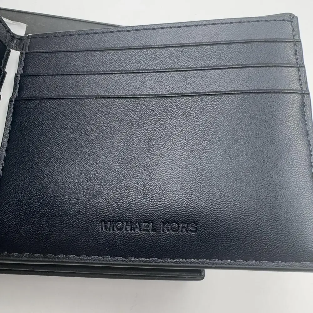Michael Kors Malone Wallet Slim Billfold Mens Stripe Logo Blue Multi White